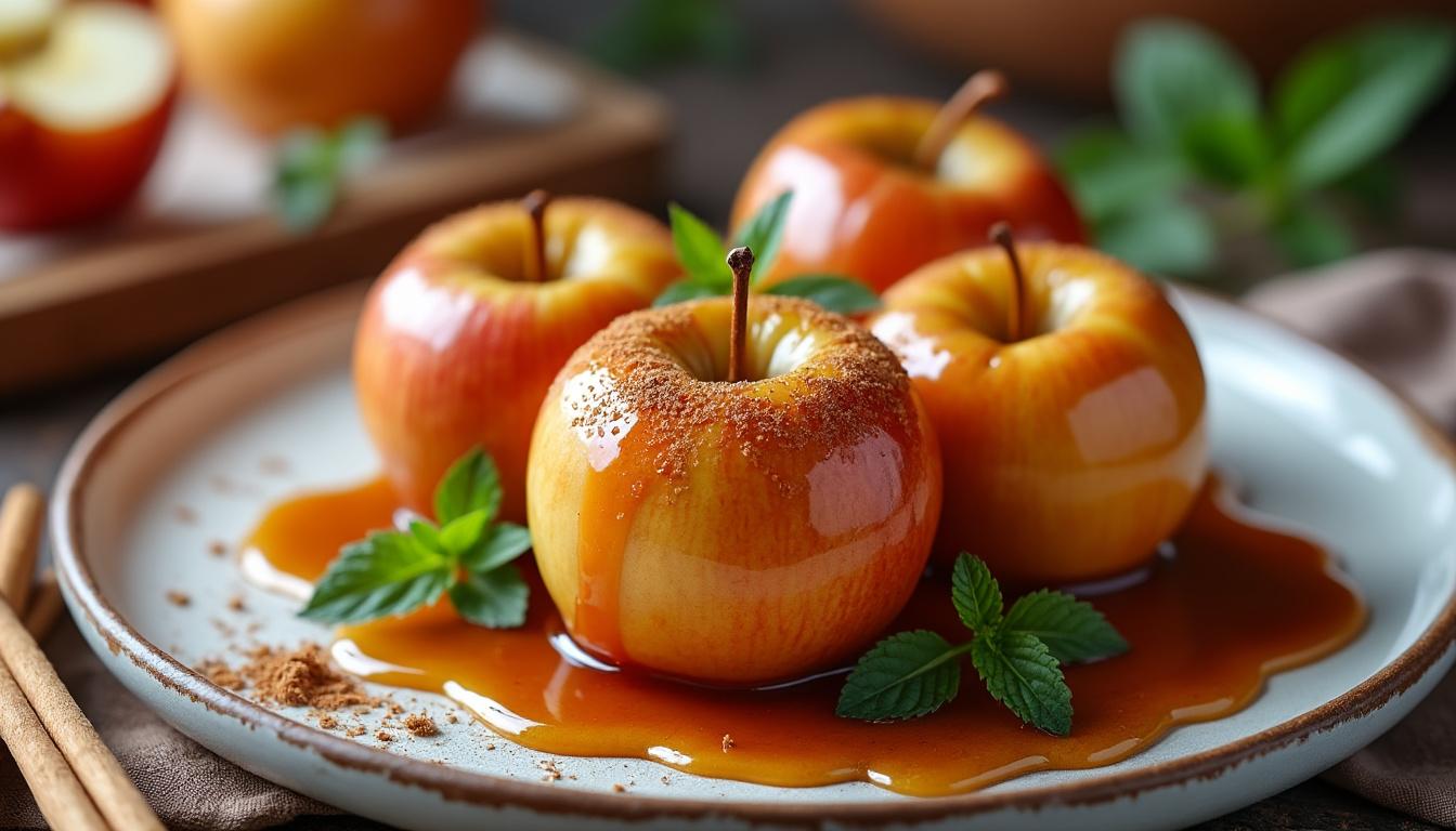 découvrez notre recette simple et rapide de pommes au four caramélisées pour un dessert fondant et gourmand qui ravira vos papilles.