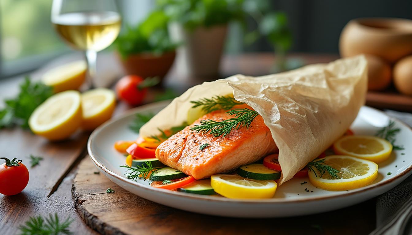 découvrez notre recette simple de saumon en papillote au four, pour un plat savoureux, léger et facile à préparer en quelques minutes.