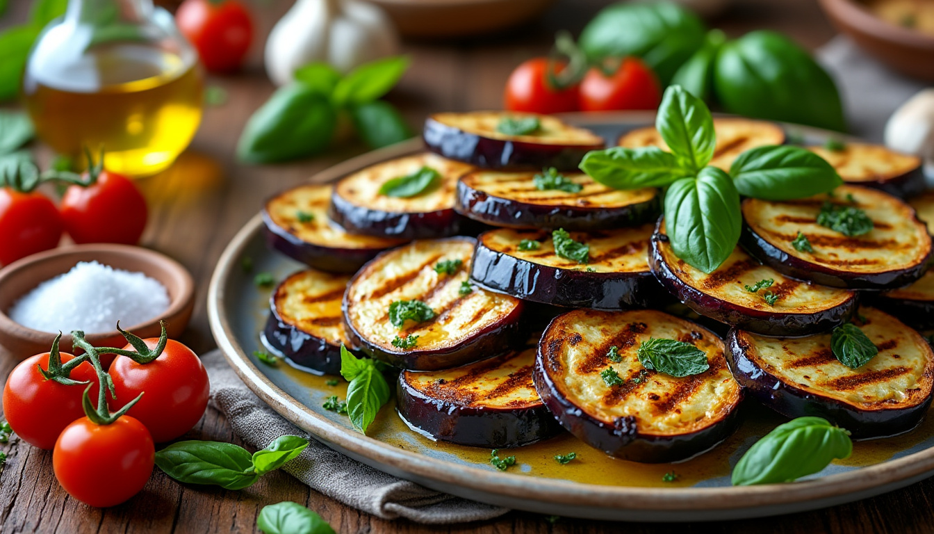 découvrez la recette facile et savoureuse des aubergines grillées au four à l'italienne, pour un plat plein de saveurs méditerranéennes à préparer en toute simplicité.